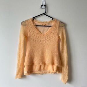 Knitted & Knotted | Anthropologie Alpaca Blend Open Knit Sheer Sleeves Peach